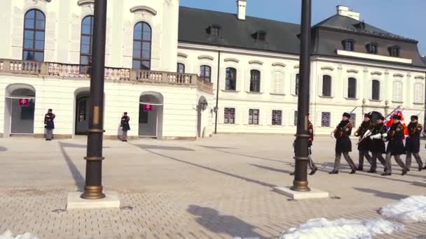 Mudando Guarda Frente Palácio Grassalkovich Bratislava Eslováquia — Vídeo de Stock