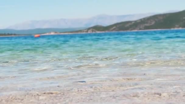 クロアチアの島コルチュラ島のビーチから海を見ています — ストック動画