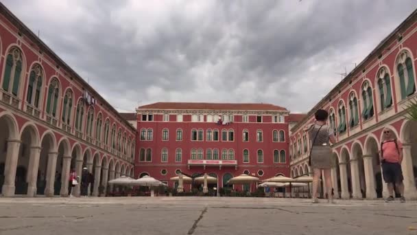 Tijd Lapse Van Prokurative Plein Oude Stad Van Split Kroatië — Stockvideo