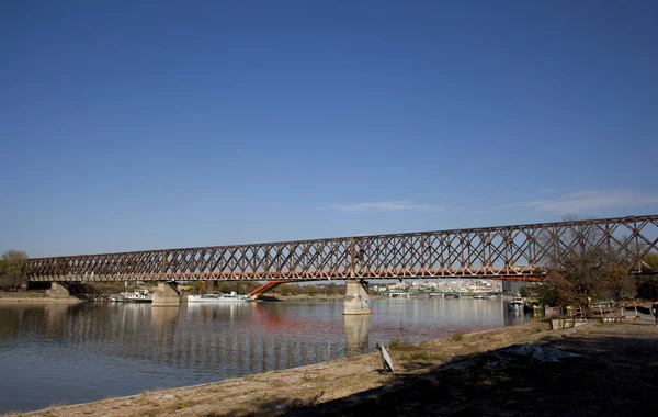 Ponte Ferro Sobre Rio Sava Belgrado Sérvia — Fotografia de Stock