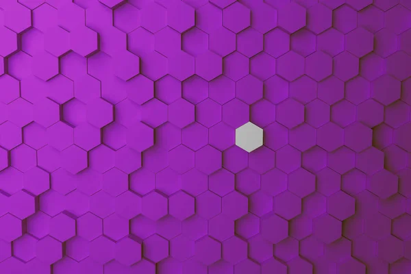 Abstract Background with Hexagon patterns, one White over purple ones, Concept of Diversity, 3D rendering