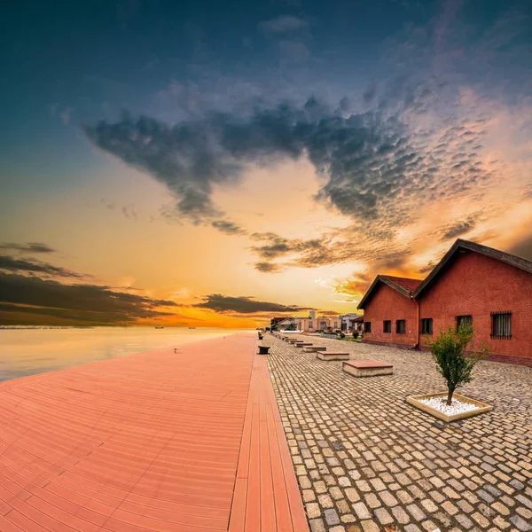 Porto Velho Thessaloniki Sunset Greece Capturado Com Lente Fisheye — Fotografia de Stock