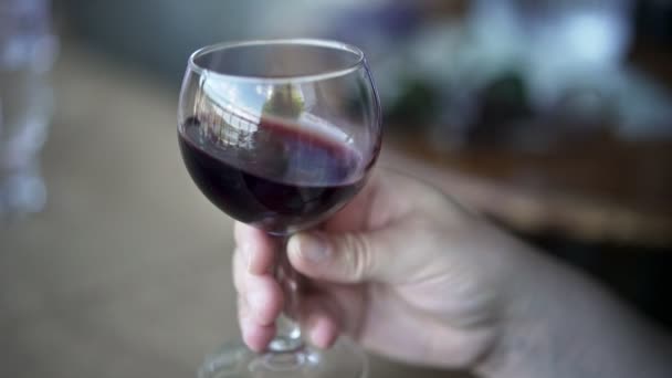 Main Tenant Verre Avec Délicieux Vin Rouge Vidéo Ralenti 1080P — Video