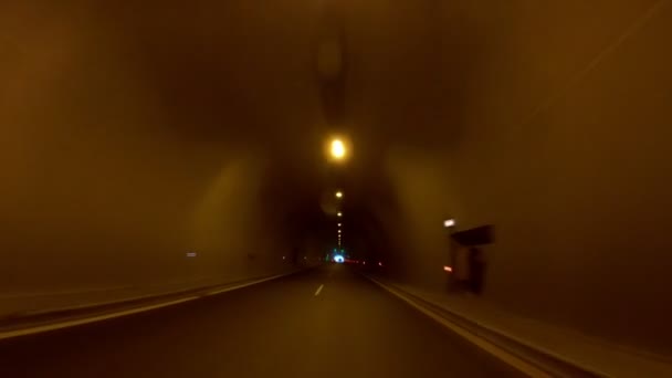 Driving Highway Tunnel Front View Camera Stabilizer Post Editing Video — Stock Video
