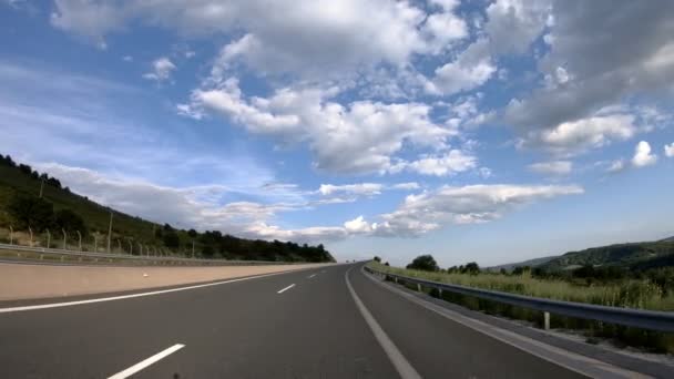 Dirigir Estrada Tarde Tarde Antes Pôr Sol Vista Frontal Câmera — Vídeo de Stock