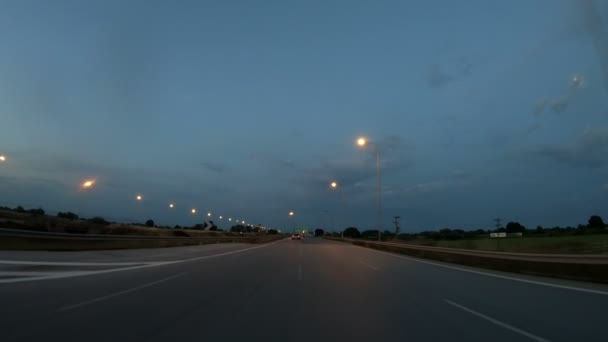 Dirigir Estrada Tarde Tarde Antes Pôr Sol Vista Frontal Câmera — Vídeo de Stock