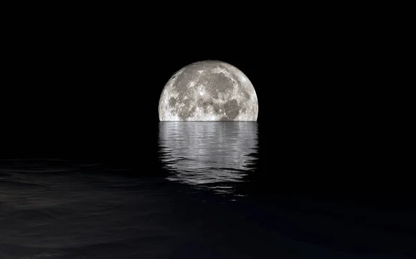 Full Moon Rising Spokojne Morze — Zdjęcie stockowe