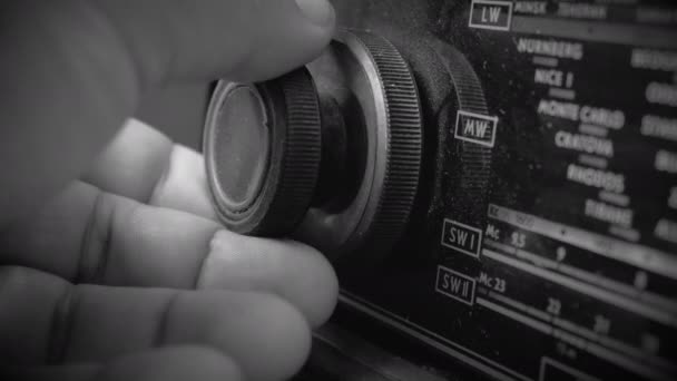 Very Old Vintage Dusty Radio Hand Turning Volume Close Shot — Stock Video