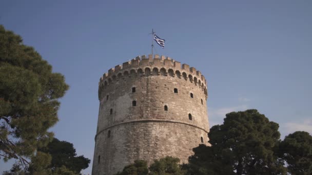 Mañana Torre Blanca Tesalónica Grecia Video 3840X2160 25Fps — Vídeo de stock