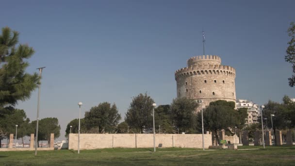 Πρωί Στο Λευκό Πύργο Της Θεσσαλονίκης Βίντεο 3840 2160 Στα — Αρχείο Βίντεο