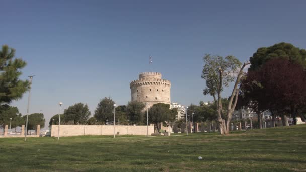 Morgon White Tower Thessaloniki Grekland Video 3840 2160 Vid Fps — Stockvideo