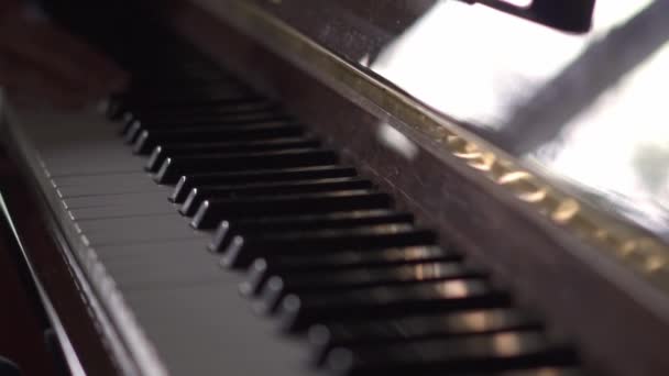 Zenész Játszik Zongora Slow Motion Video Szobában Természetes Fénnyel — Stock videók
