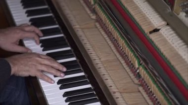 Müzisyen alan sığ derinliği ile açık piyano, diyagonal orta çekim çalış
