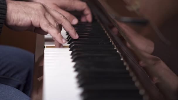 Musician Plays Piano Medium Shot Shallow Depth Field — Stock Video