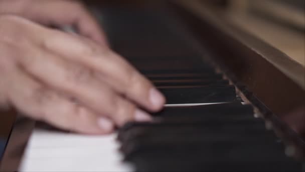 Músico Toca Piano Close Tiro Com Profundidade Rasa Campo — Vídeo de Stock
