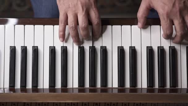 Músico Toca Piano Top View Plano Medio Con Poca Profundidad — Vídeos de Stock