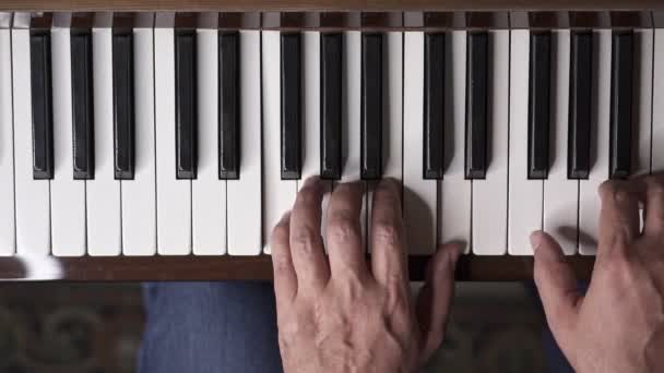 Musician Plays Piano Top View Medium Shot Shallow Depth Field — Stock Video
