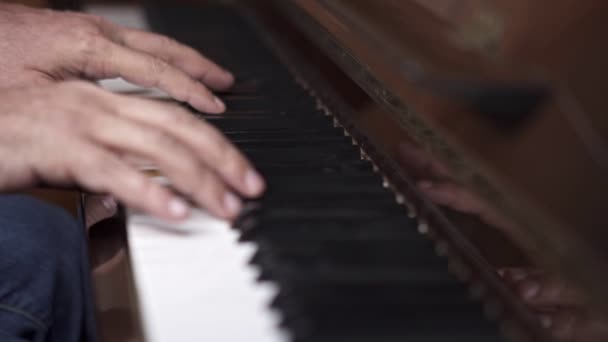 Musician Plays Open Piano Slow Motion Top View Medium Shot — Stock Video