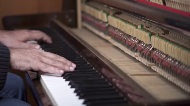 Músico Toca Piano Aberto Slow Motion Top View Medium Shot — Vídeo de Stock