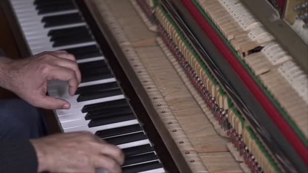 Muzikant Speelt Open Piano Slow Motion Top View Medium Shot — Stockvideo