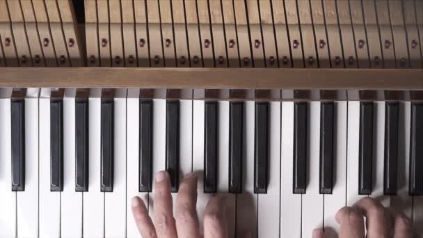 Músico Toca Piano Slow Motion Top View Tiro Medio Con — Vídeo de stock