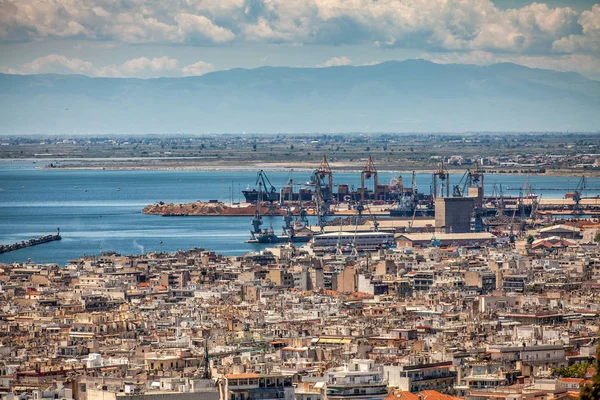 Vzácné vzdušné panoramatické zobrazení Soluňského města, přístav, SUMM — Stock fotografie