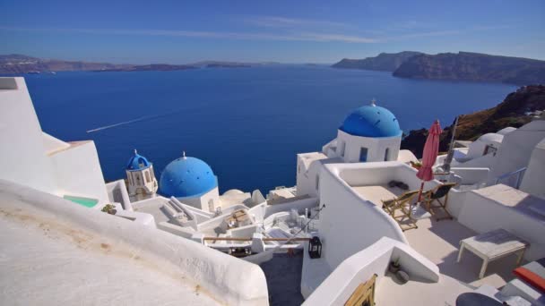 Vista Panorámica Isla Santorini Grecia Uno Los Destinos Turísticos Más — Vídeos de Stock