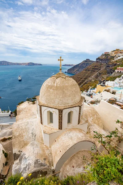 Vista panoramica e strade dell'isola di Santorini in Grecia, Girato i — Foto Stock