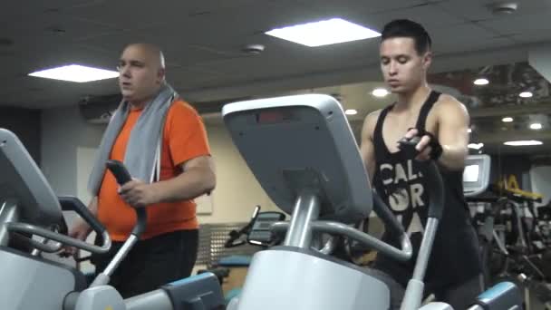 Vet Grappig Man Met Een Handdoek Zijn Schouders Training Een — Stockvideo