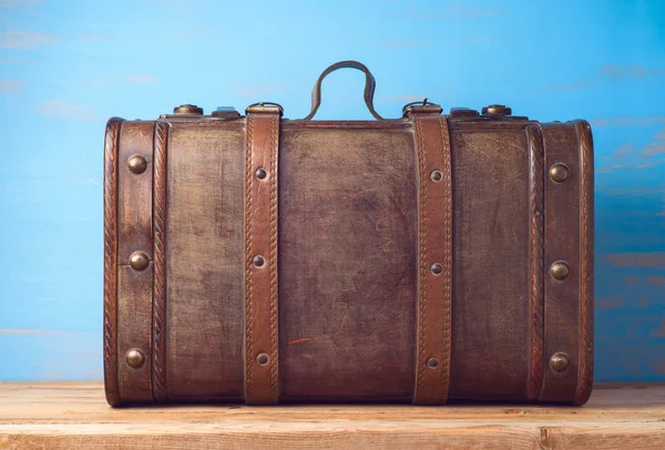 Vintage Wooden Suitcase Table Background — Stock Photo, Image