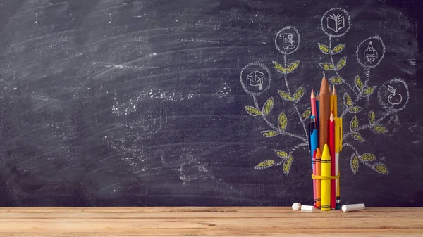 Torna Allo Sfondo Della Scuola Con Albero Dell Educazione Fatto — Foto Stock