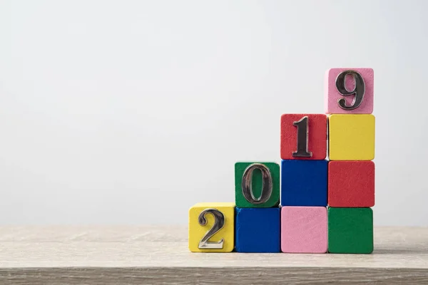 2019 New Year Plan Concept Wooden Blocks Business Background — Stock Photo, Image