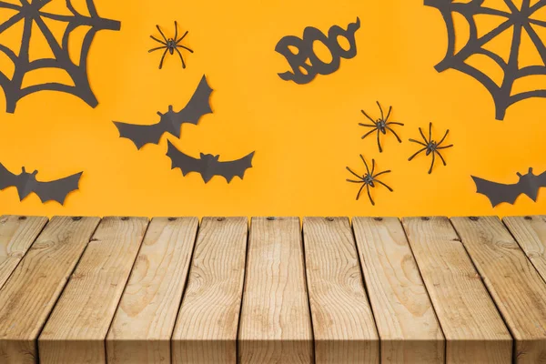 Lege Houten Tafel Halloween Vakantie Decoratie Achtergrond — Stockfoto