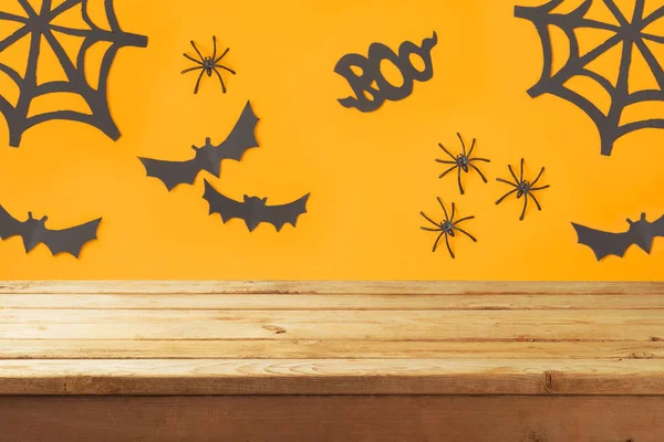 Empty Wooden Table Halloween Holiday Decorations Background Stock Image