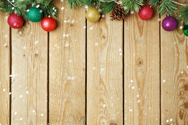 圣诞节节日木复古背景与装饰品 上方视图 — 图库照片