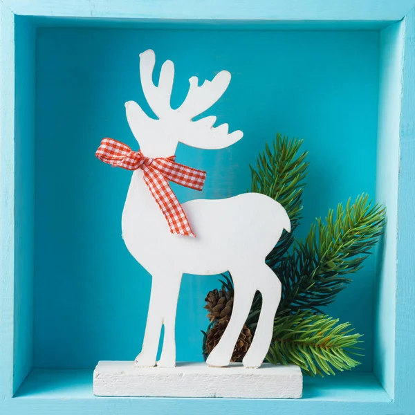 Kerst Vakantie Samenstelling Met Rendier Decoratie Houten Plank — Stockfoto