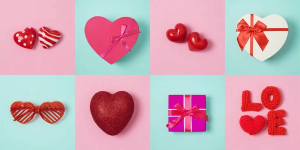 Valentine Dia Conceito Mínimo Com Formas Coração Caixas Presente Vista — Fotografia de Stock