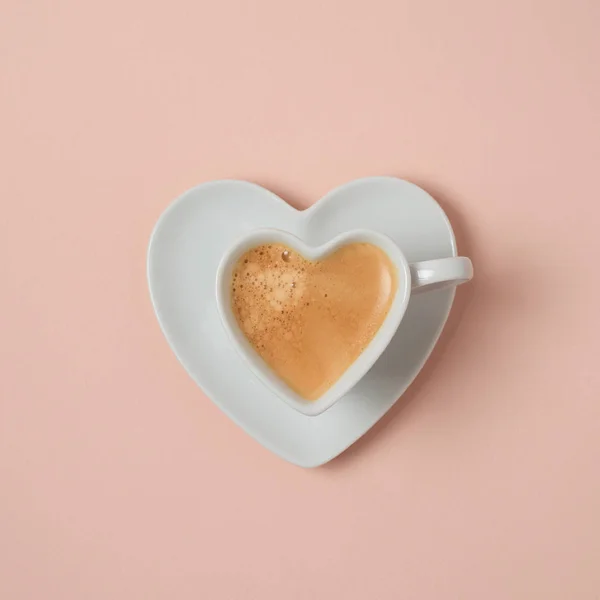 Heart Shape Coffee Cup Pink Background Valentine Day Concept Top — Stock Photo, Image