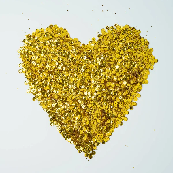 Gold Glitter Heart Shape Background Valentines Day Concept Top View — Stock Photo, Image