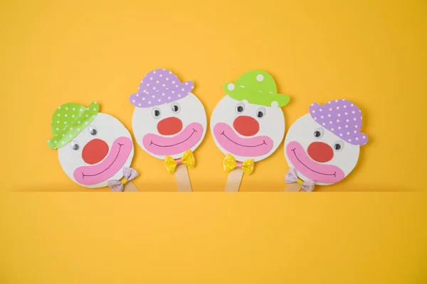 Jüdischen Feiertag Purim Hintergrund Mit Kindlichen Papier Clowns Ansicht Von — Stockfoto