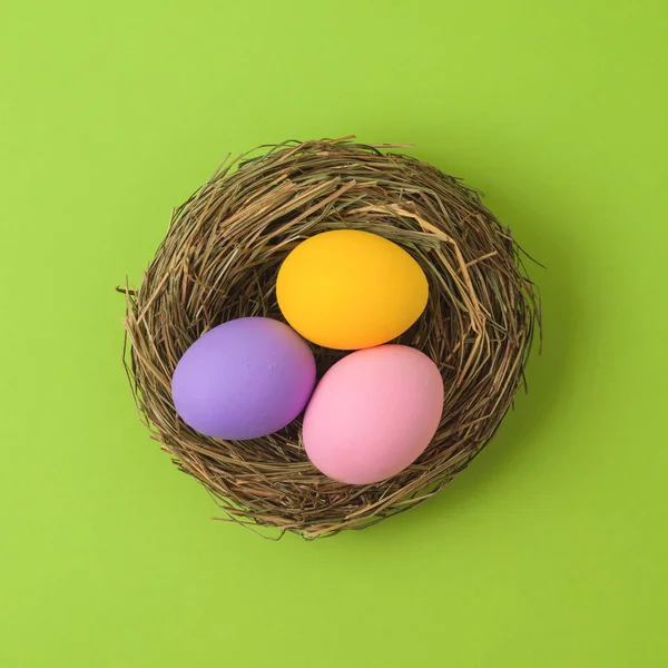 Easter Holiday Concept Easter Eggs Bird Nest Decorations Minimal Concept — Stock Photo, Image