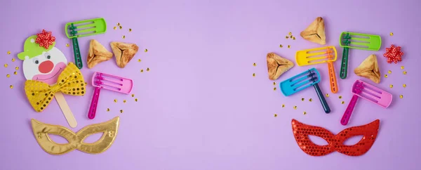 Férias judaicas Purim fundo com biscoitos hamantaschen, ruído — Fotografia de Stock