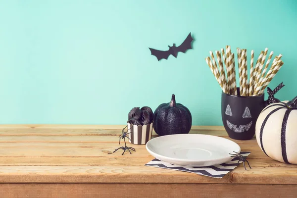 Glitter siyah kabak ile Halloween tatil masa ayarı, parçası — Stok fotoğraf