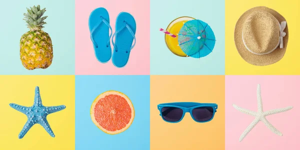Sommer Kreativen Hintergrund Mit Sommer Objekte Draufsicht Von Oben — Stockfoto