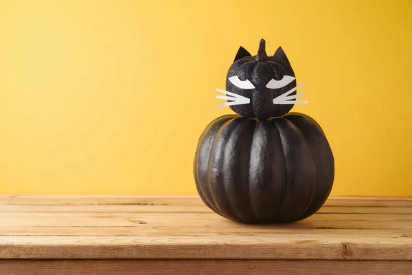 Halloween Vacanza Concetto Creativo Con Simpatico Divertente Arredamento Zucca Nera — Foto Stock