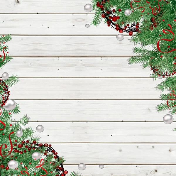 Christmas Gratulationskort Med Fir Tree Grenar Bakgrund — Stockfoto
