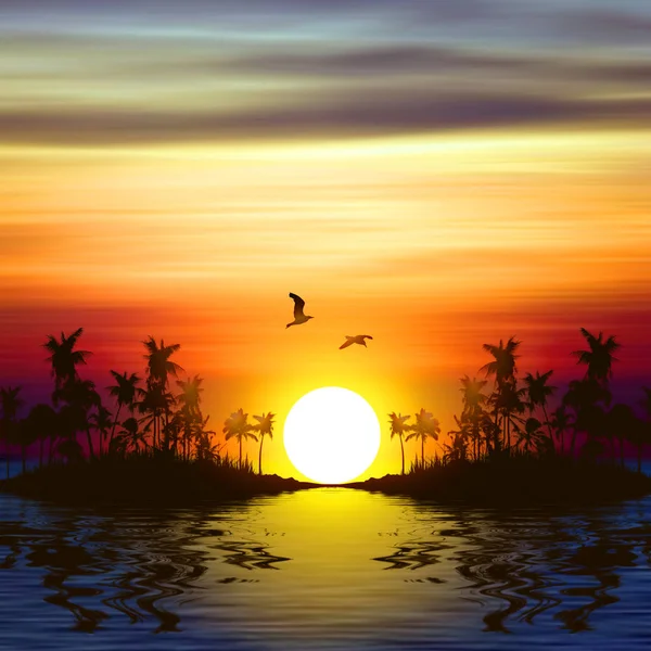 Illustration Beau Paysage Pendant Coucher Soleil — Photo