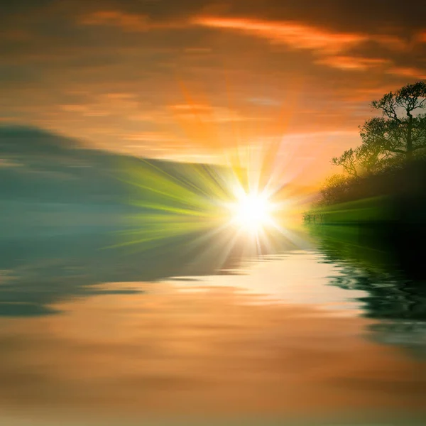 Ілюстрація Красивий Пейзаж Під Час Заходу Сонця — стокове фото