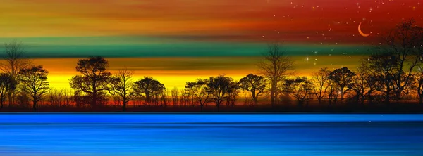 Illustration Beautiful Landscape Sunset — Stock Photo, Image