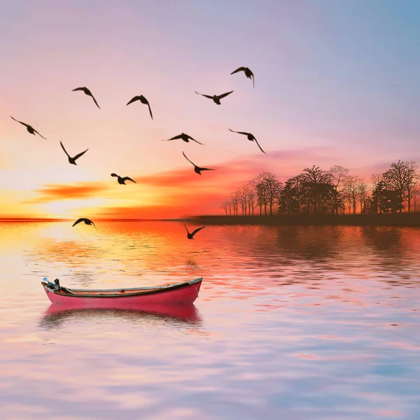 Illustration Beautiful Landscape Sunset — Stock Photo, Image